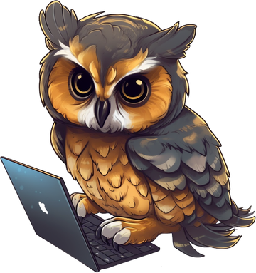 Sova DataScope, maskot firmy, pracuje na notebooku