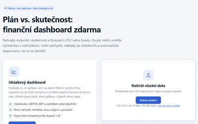 Finanční dashboard plán vs. skutečnost: nahrání rozpočtu a skutečnosti v CSV nebo Excelu